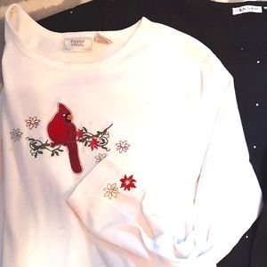 2pk.winter themed T's. Long sleeve. SM/MED. Black/ Winter white.